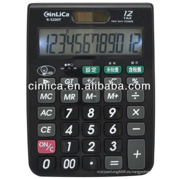 Retroiluminación LED calculadora de escritorio de gran tamaño calculadora de impresión de células solares R-5200T